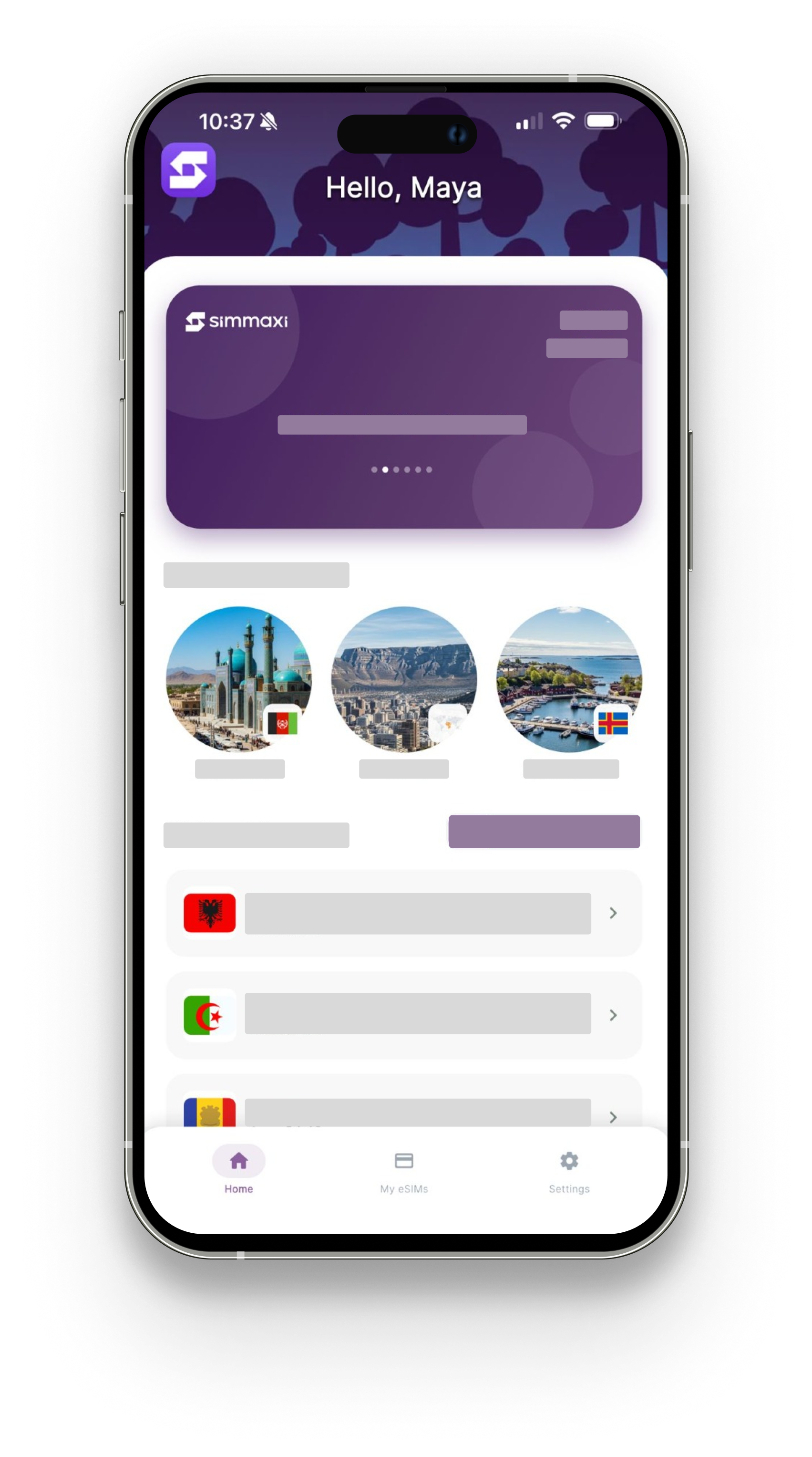 Choose eSIM destination country and data plan